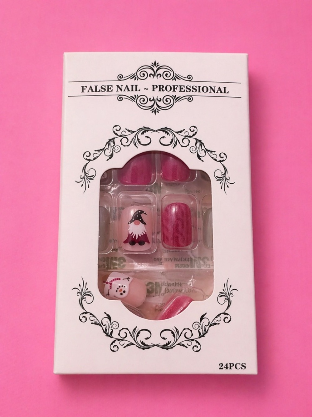 Woman’s Square Gnome and Snowman Pink/Red Holiday Press on Nails